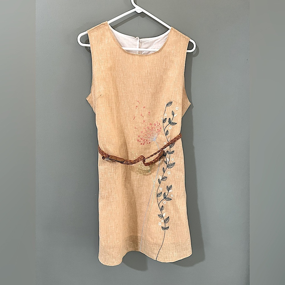 Antonio Limon NWT hand stitched linen and cotton shift dress with belt  large